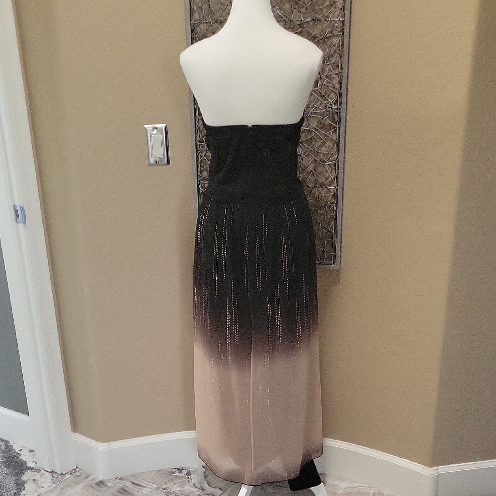 VENUS Strapless Ombre Black and Tan Jumpsuit With Pants And Sheer Skirt - Picture 6 of 6